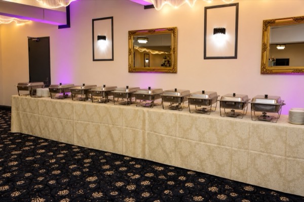 A buffet service by Barsha's Kitchen set up in the hall at Green Lane Banqueting